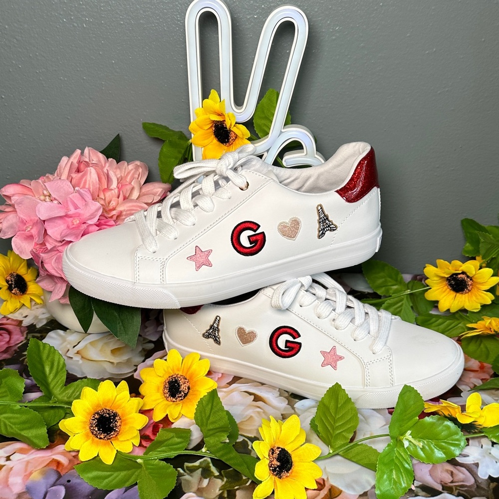 GBG Los Angeles White Sneakers with Red and Pink Accents